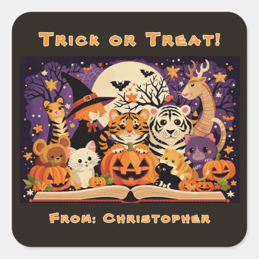 Spooky Season Magical Forest Creatures Custom Vierkante Sticker (Voorkant)