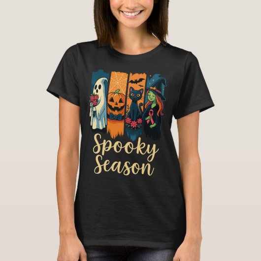 Spooky Season met Pink Ribbon Halloween Awareness T-shirt (Voorkant)