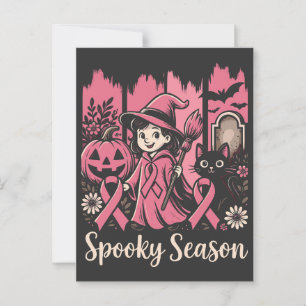 Spooky Season Pink Ribbon – Schattigee Halloween W Briefkaart