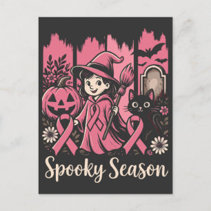 Spooky Season Pink Ribbon – Schattigee Halloween W Feestdagenkaart