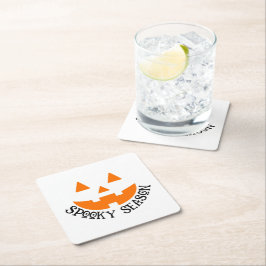 Spooky Season & Pumpkin Face voor Halloween Kartonnen Onderzetters