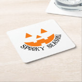 Spooky Season & Pumpkin Face voor Halloween Kartonnen Onderzetters (Schuin)