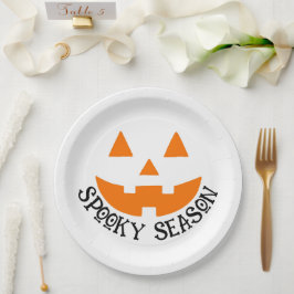 Spooky Season & Pumpkin Face voor Halloween Papieren Bordje