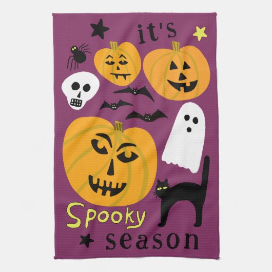 Spooky Season Pumpkins Ghost Bat HALLOWEEN Herfst Theedoek (Verticaal)