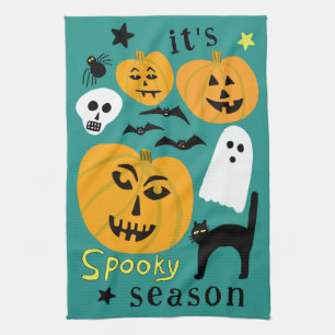 Spooky Season Pumpkins Ghost Bat HALLOWEEN Herfst Theedoek