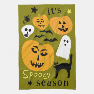 Spooky Season Pumpkins Ghost Bat HALLOWEEN Herfst Theedoek