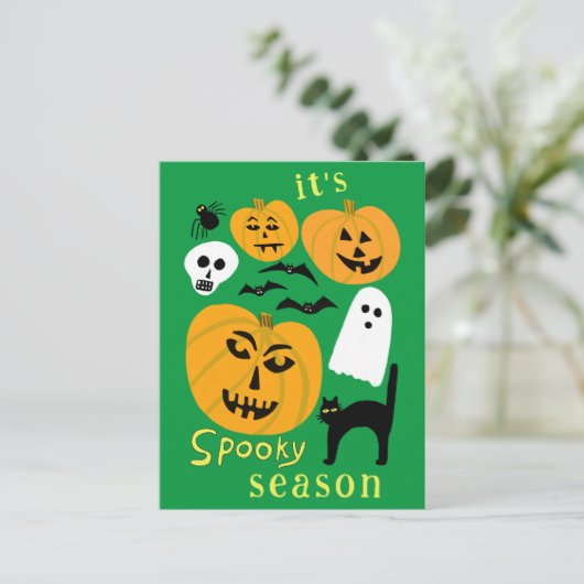 Spooky Season Pumpkins Ghost Bat HAPPY HALLOWEEN Briefkaart (Staand voorkant)