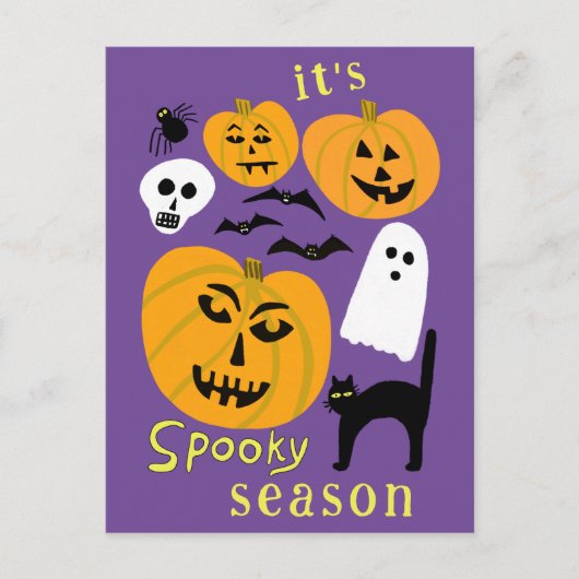 Spooky Season Pumpkins Ghost Bat HAPPY HALLOWEEN Briefkaart (Voorkant)