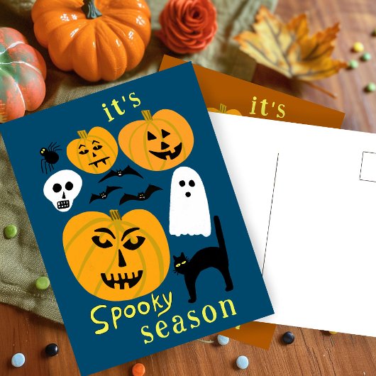Spooky Season Pumpkins Ghost Bat HAPPY HALLOWEEN Briefkaart