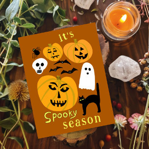Spooky Season Pumpkins Ghost Bat HAPPY HALLOWEEN Briefkaart