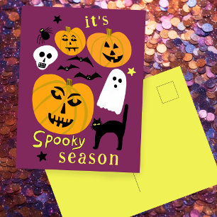 Spooky Season Pumpkins Ghost Bat HAPPY HALLOWEEN Briefkaart