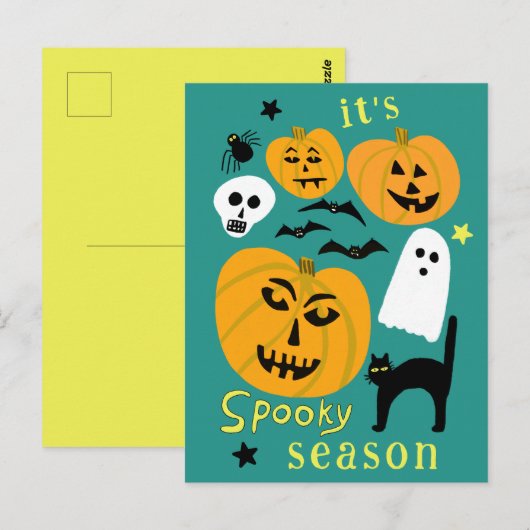 Spooky Season Pumpkins Ghost Bat HAPPY HALLOWEEN Briefkaart (Voorkant / Achterkant)