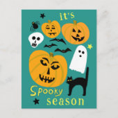Spooky Season Pumpkins Ghost Bat HAPPY HALLOWEEN Briefkaart (Voorkant)