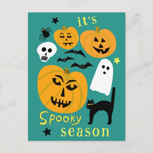 Spooky Season Pumpkins Ghost Bat HAPPY HALLOWEEN Briefkaart (Voorkant)