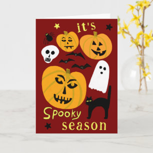 Spooky Season Pumpkins Ghost Bat HAPPY HALLOWEEN Kaart