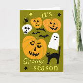 Spooky Season Pumpkins Ghost Bat HAPPY HALLOWEEN Kaart (Voorkant)