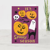 Spooky Season Pumpkins Ghost Bat HAPPY HALLOWEEN Kaart (Voorkant)