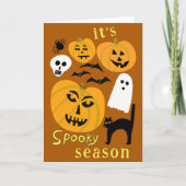 Spooky Season Pumpkins Ghost Bat HAPPY HALLOWEEN Kaart (Voorkant)