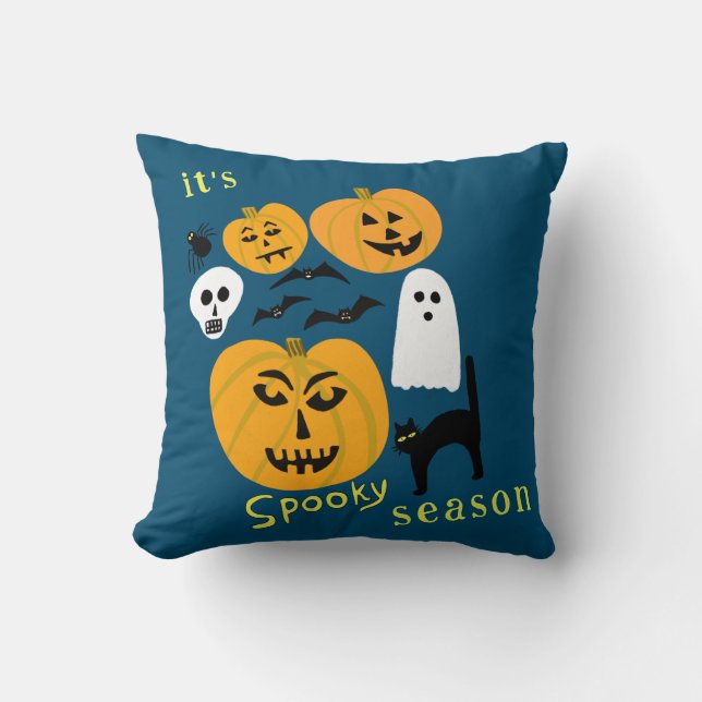 Spooky Season Pumpkins Ghost Bat HAPPY HALLOWEEN Kussen (Voorkant)