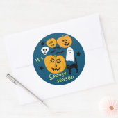 Spooky Season Pumpkins Ghost Bat HAPPY HALLOWEEN Ronde Sticker (Envelop)