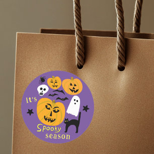 Spooky Season Pumpkins Ghost Bat HAPPY HALLOWEEN Ronde Sticker