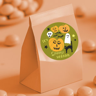 Spooky Season Pumpkins Ghost Bat HAPPY HALLOWEEN Ronde Sticker