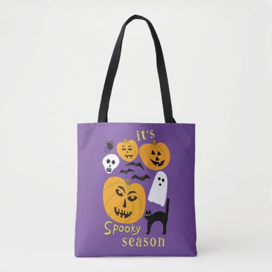 Spooky Season Pumpkins Ghost Bat HAPPY HALLOWEEN Tote Bag (Voorkant)