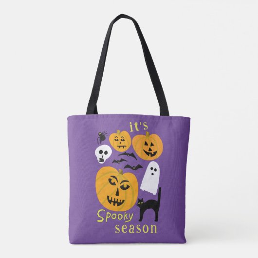 Spooky Season Pumpkins Ghost Bat HAPPY HALLOWEEN Tote Bag (Achterkant)