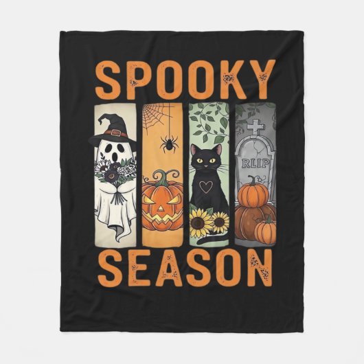 Spooky Season - Schattige Ghost, Black Cat, Pumpki Fleece Deken (Voorkant)