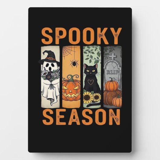 Spooky Season - Schattige Ghost, Black Cat, Pumpki Fotoplaat (voorkant)