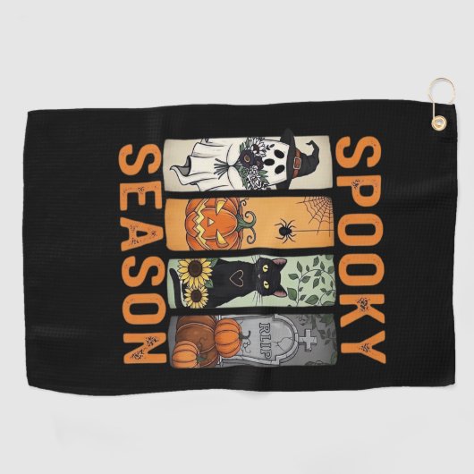 Spooky Season - Schattige Ghost, Black Cat, Pumpki Golfhanddoek (Horizontaal)