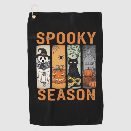 Spooky Season - Schattige Ghost, Black Cat, Pumpki Golfhanddoek (Voorkant)