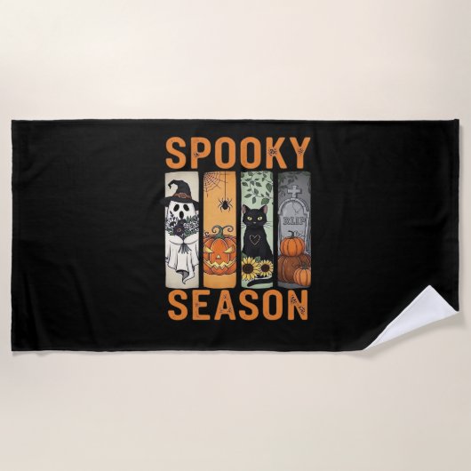 Spooky Season - Schattige Ghost, Black Cat, Pumpki Strandlaken (Voorkant)