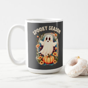 Spooky Season Schattige Ghost Floral Retro Koffiemok