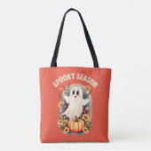 Spooky Season Schattige Ghost Floral Retro Tote Bag (Achterkant)