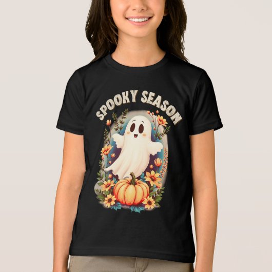 Spooky Season Schattige Ghost Floral Retro Tri-Blend Shirt (Voorkant)