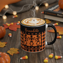 Spooky Season Skelet Trio Oranje & Zwarte Plaid Mok