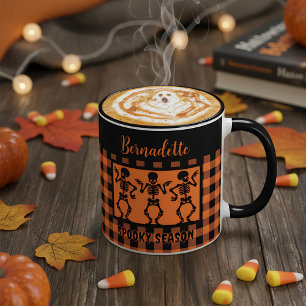 Spooky Season Skelet Trio Oranje & Zwarte Plaid  Mok