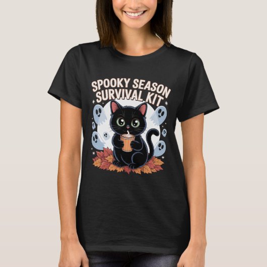 Spooky Season Survival Kit Cute Black Cat T-Shirt  (Voorkant)
