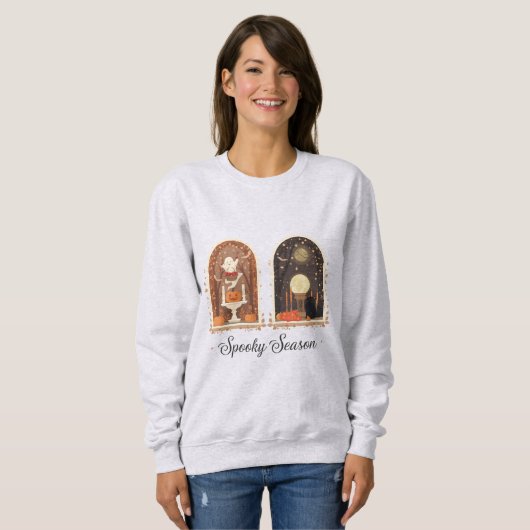 Spooky Season Sweatshirt | Cute Ghost & Pumpkin  (Voorkant volledig)