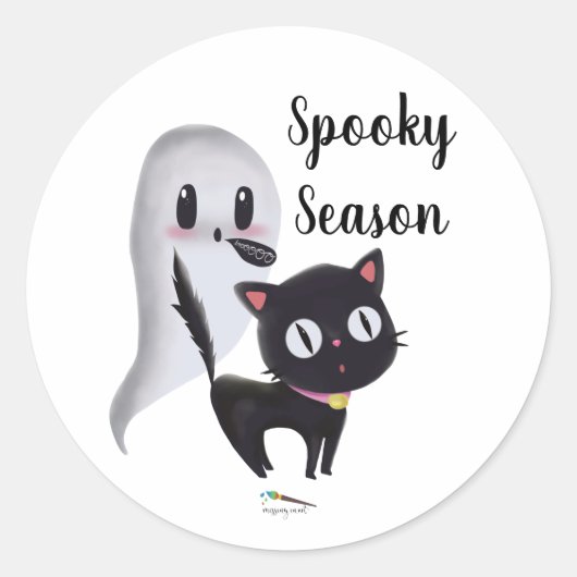 Spooky Season | Zwarte Halloween Cat Ronde Sticker (Voorkant)