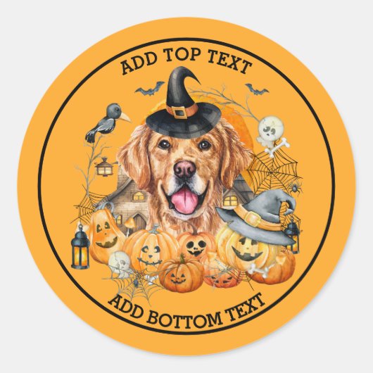 Spooky Seizoen Gouden Retriever Halloween Aangepas Ronde Sticker (Voorkant)