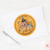 Spooky Seizoen Gouden Retriever Halloween Aangepas Ronde Sticker (Envelop)