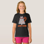 Spooky Seizoen Groovy Ghost Cat Halloween T-shirt (Voorkant volledig)
