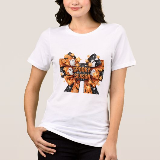 Spooky Seizoen Halloween Bow Ghosts Bats Spiderweb Tri-Blend Shirt (Voorkant)