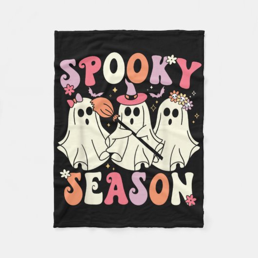 Spooky Seizoen Halloween Ghost Kostuum Retro Groov Fleece Deken (Voorkant)