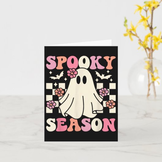 Spooky Seizoen Halloween Ghost Kostuum Retro Groov Kaart (Gele Bloem)