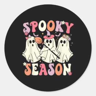 Spooky Seizoen Halloween Ghost Kostuum Retro Groov Ronde Sticker