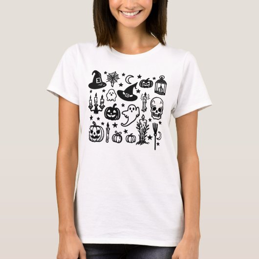 Spooky seizoen Halloween Ghosts en Pumpkins T-shirt (Voorkant)