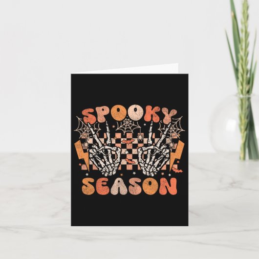 Spooky Seizoen Halloween Skelet Kostuum Retro Gro Kaart (Voorkant)